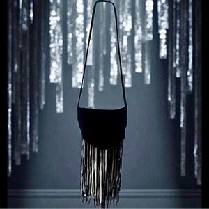 DKNY Black Suede Crossbody Bag with Fringe